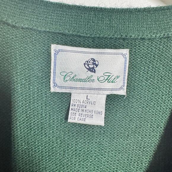 Chandler Hill Sweater Women L Green Red Argyle Gold Button Up Preppy Old Money - Picture 5 of 7
